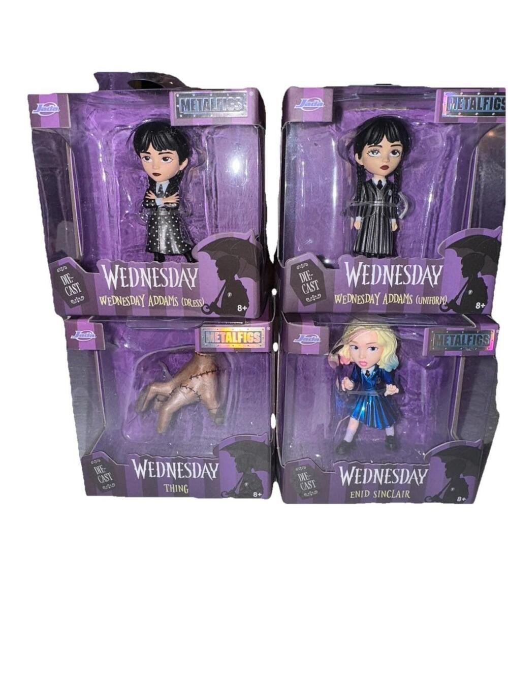 Jada Metalfigs Wednesday Addams Die-Cast Figures Set - Uniform, Dress, Thing